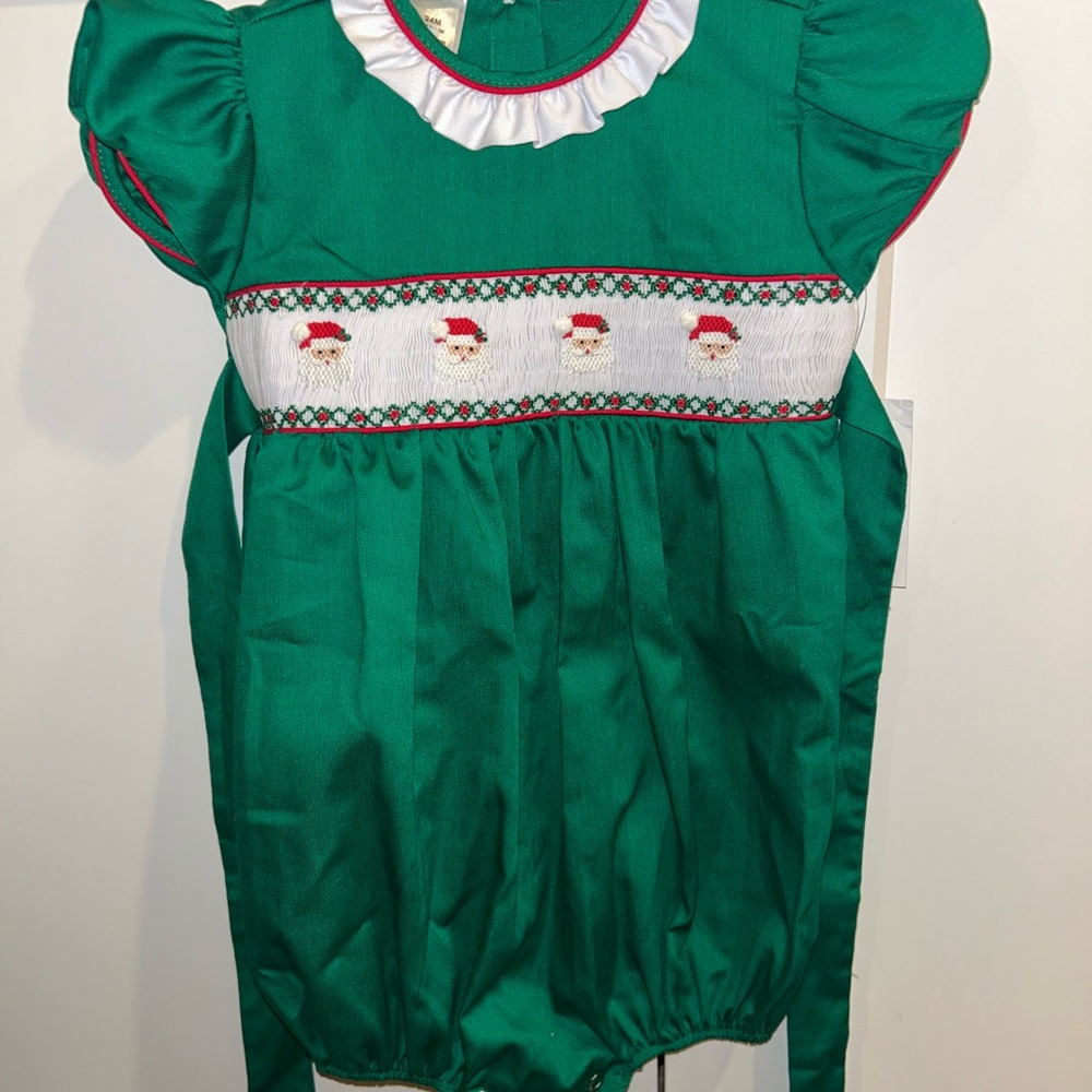 Festive Green Kids Dress with Santa Embroidery
